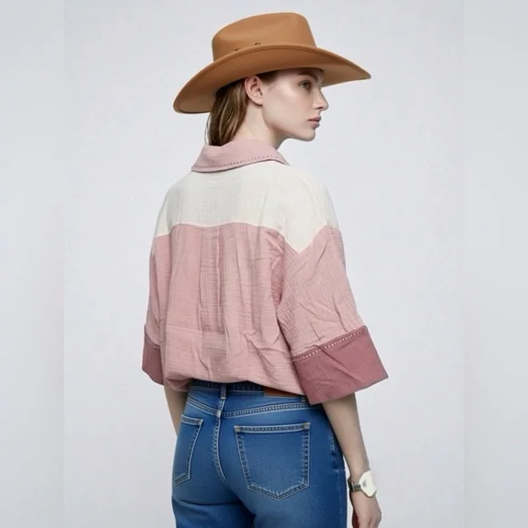 FANTASTIC FAWN western vibes button up textured rhinestone top size S - Picture 6 of 6